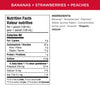 Nutrition facts per serving and ingredient statement for Superblends Bananas, Strawberries + Peaches Puree