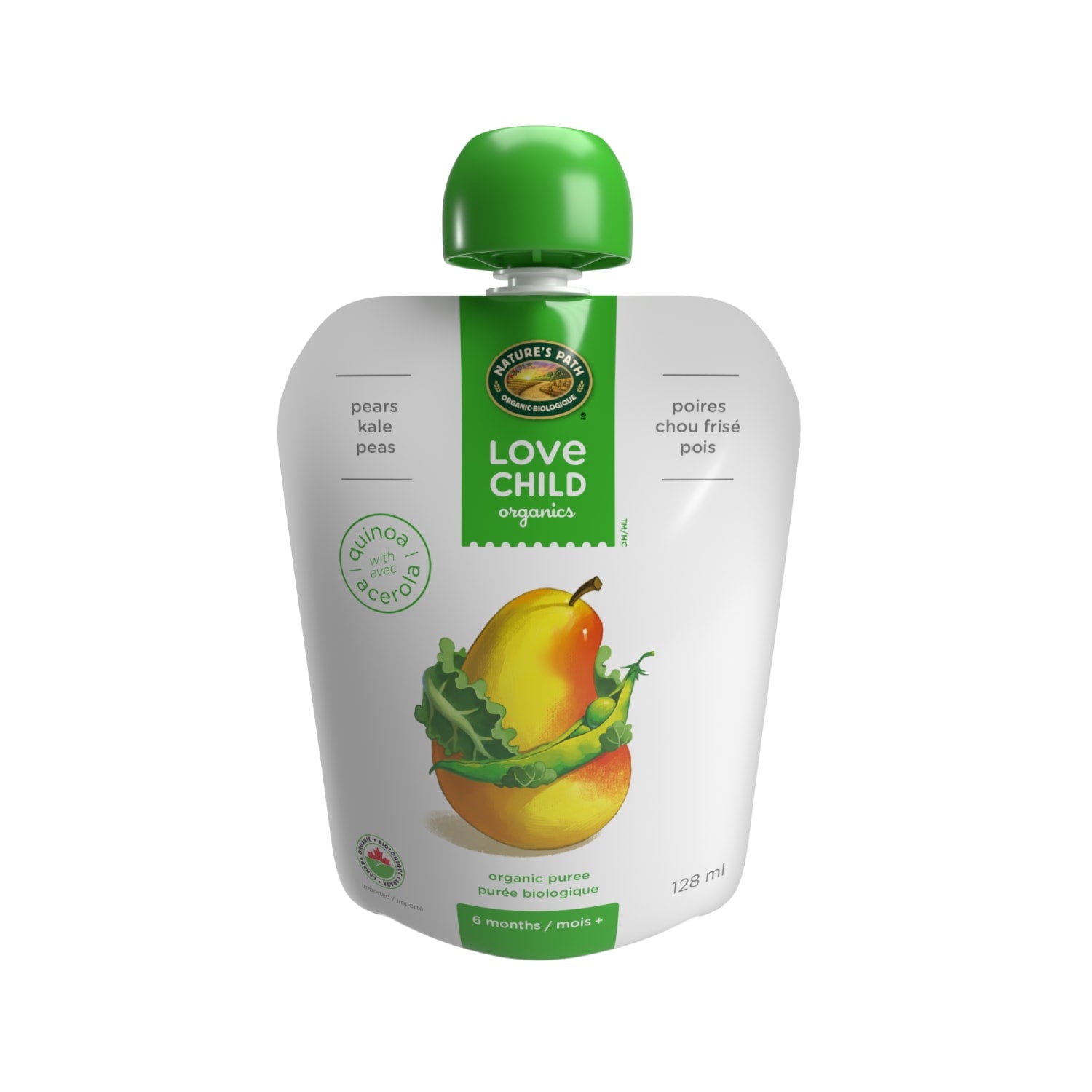 Love Child Organics Superblends Pears, Kale + Peas Puree 128ml Pouch