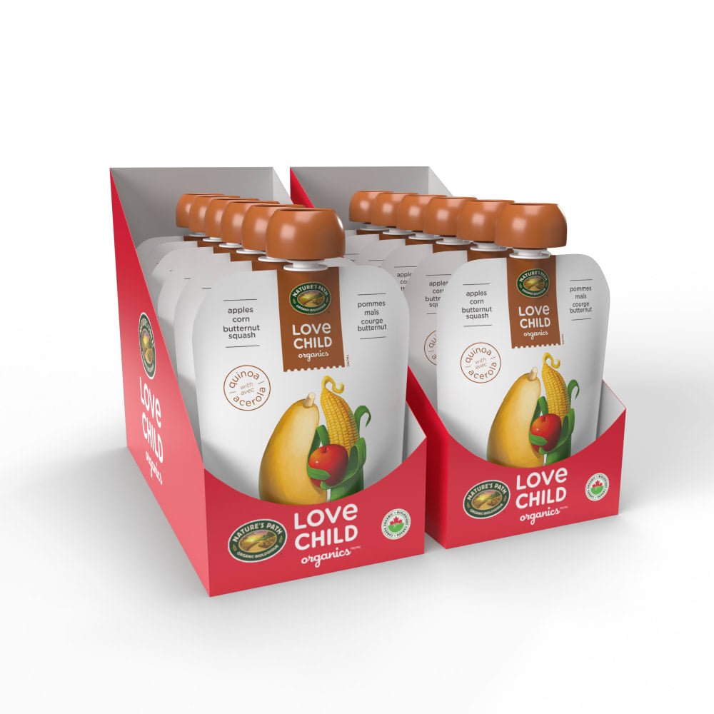 Pack of 12, Love Child Organics Superblends Apple, Corn + Butternut Squash Puree 128ml Pouch