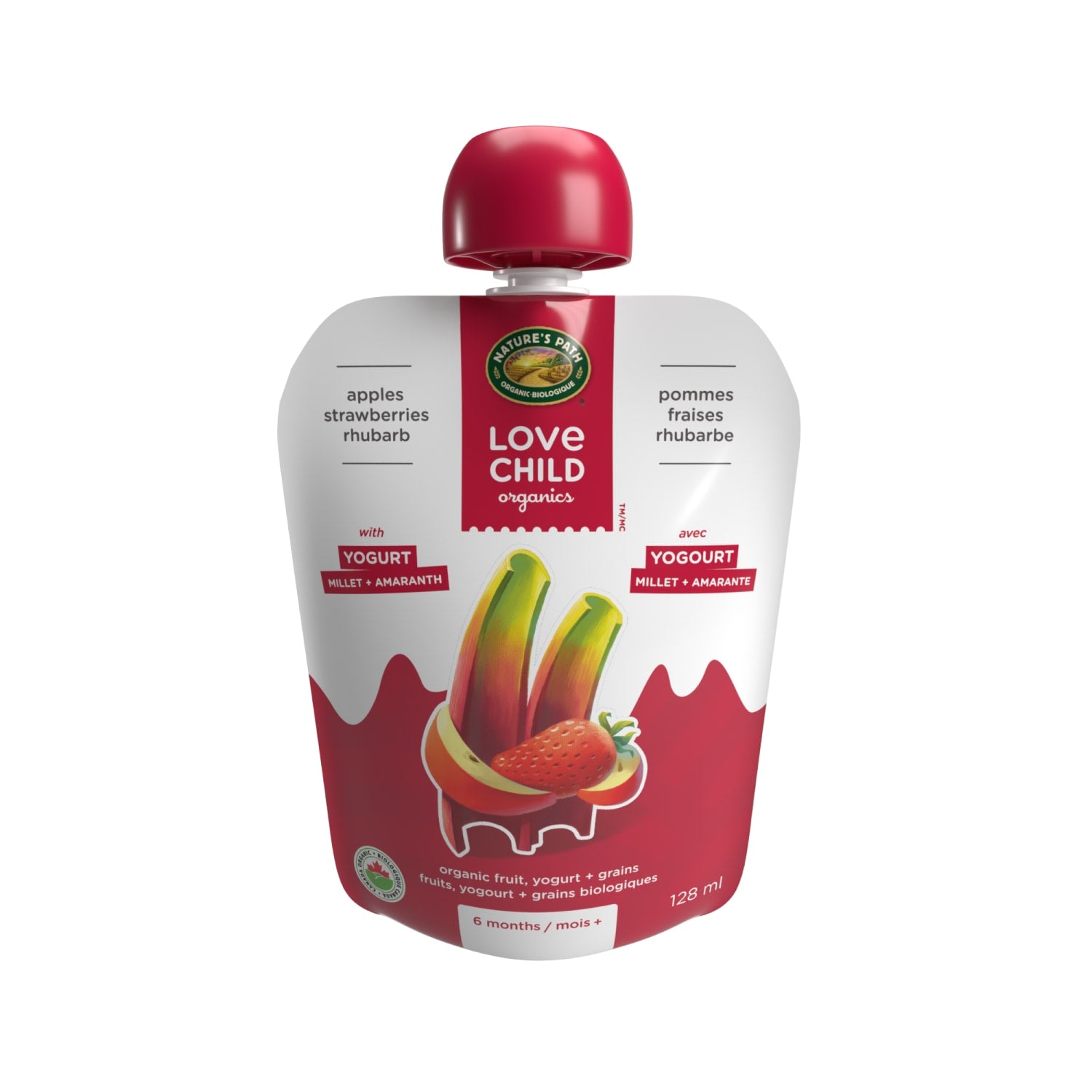 Love Child Organics Power Yo'rridge Apples, Strawberries + Rhubarb Puree 128ml Pouch