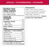 Nutrition facts per serving and ingredient statement for Power Yo'rridge Apples, Strawberries + Rhubarb Puree