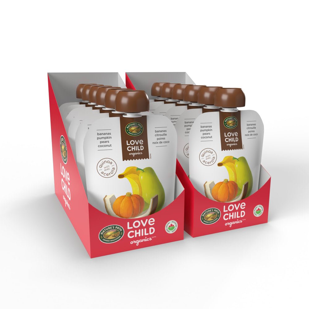 Pack of 12, Love Child Organics Superblends Bananas, Pumpkin, Pears + Coconut Puree 128ml Pouch