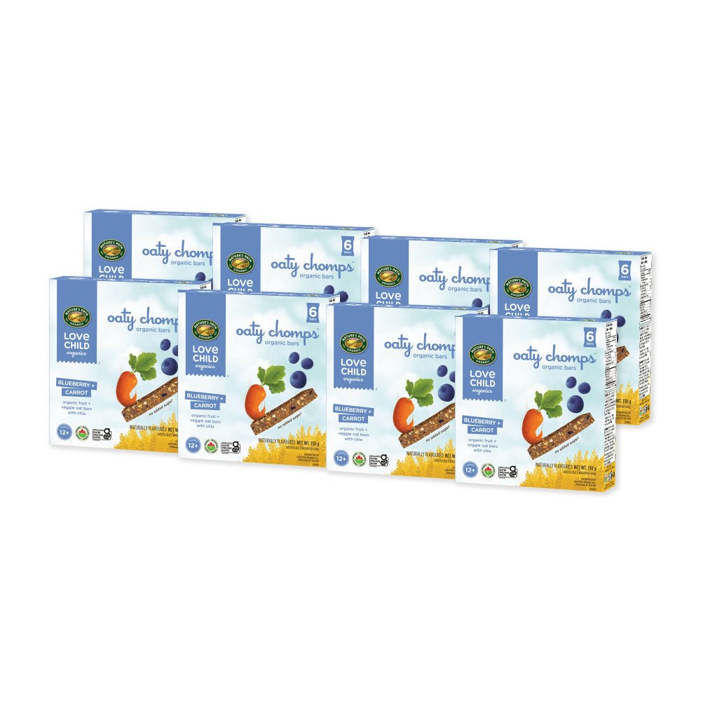 Pack of 8, Love Child Organics Oaty Chomps Blueberry + Carrot Snack Bar 138g Box