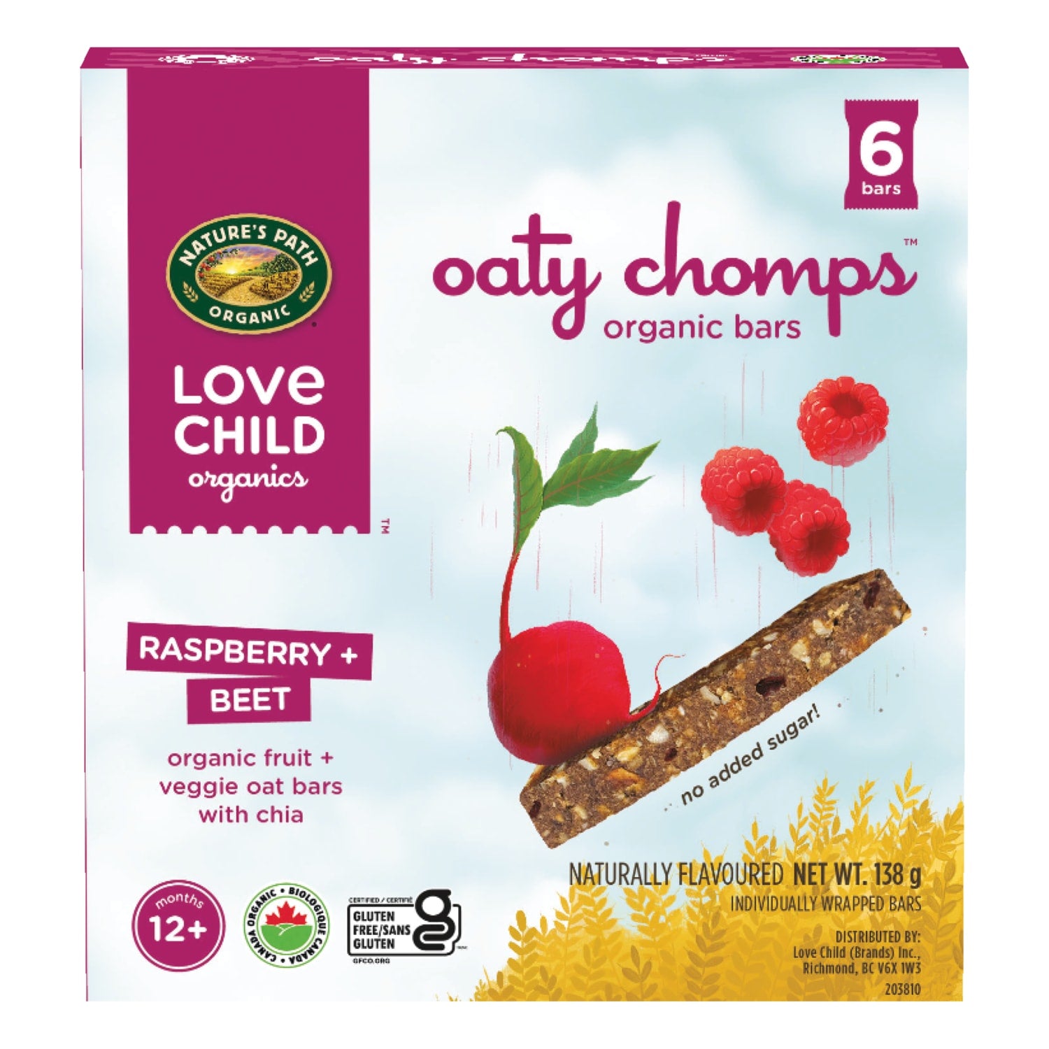 Love Child Organics Oaty Chomps Raspberry + Beet Snack Bar 138g Box