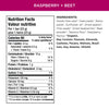 Nutrition facts per serving and ingredient statement for Oaty Chomps Raspberry + Beet Snack Bar