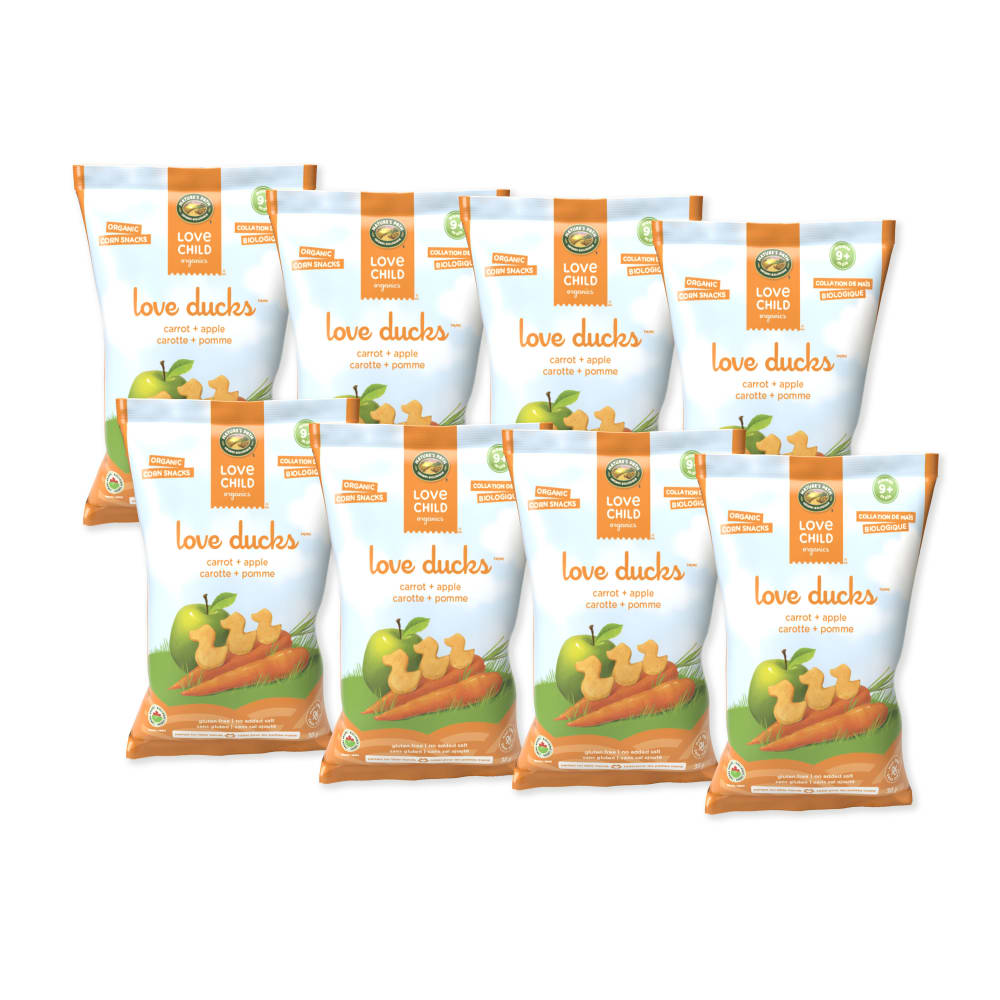 Pack of 8, Love Child Organics Love Ducks Carrot + Apple Corn Snacks 30g Bag