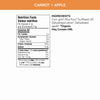 Nutrition facts per serving and ingredient statement for Love Ducks Carrot + Apple Corn Snacks