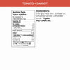 Nutrition facts per serving and ingredient statement for Love Ducks Tomato + Carrot Corn Snacks