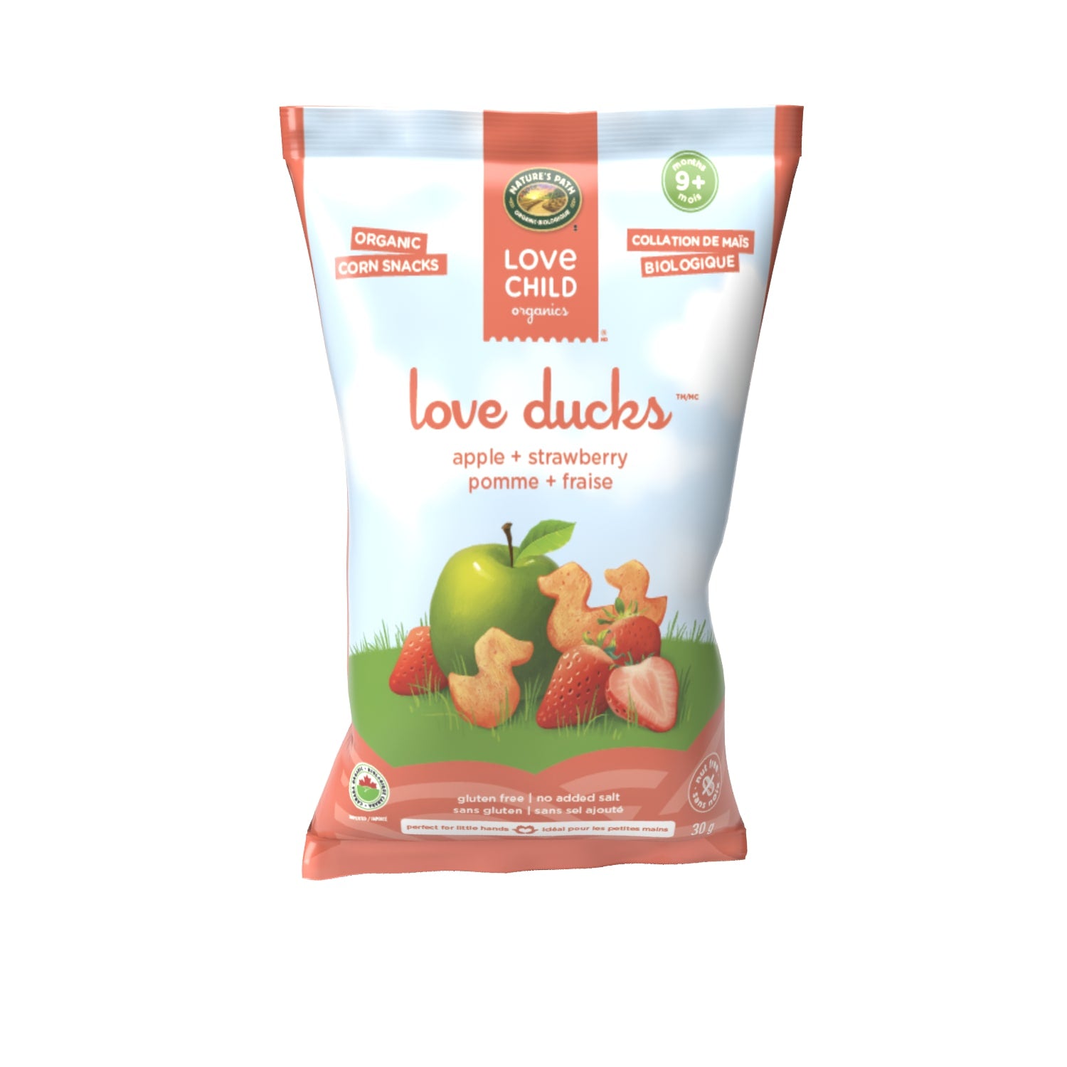 Love Child Organics Love Ducks Apple + Strawberry Corn Snacks 30g Bag