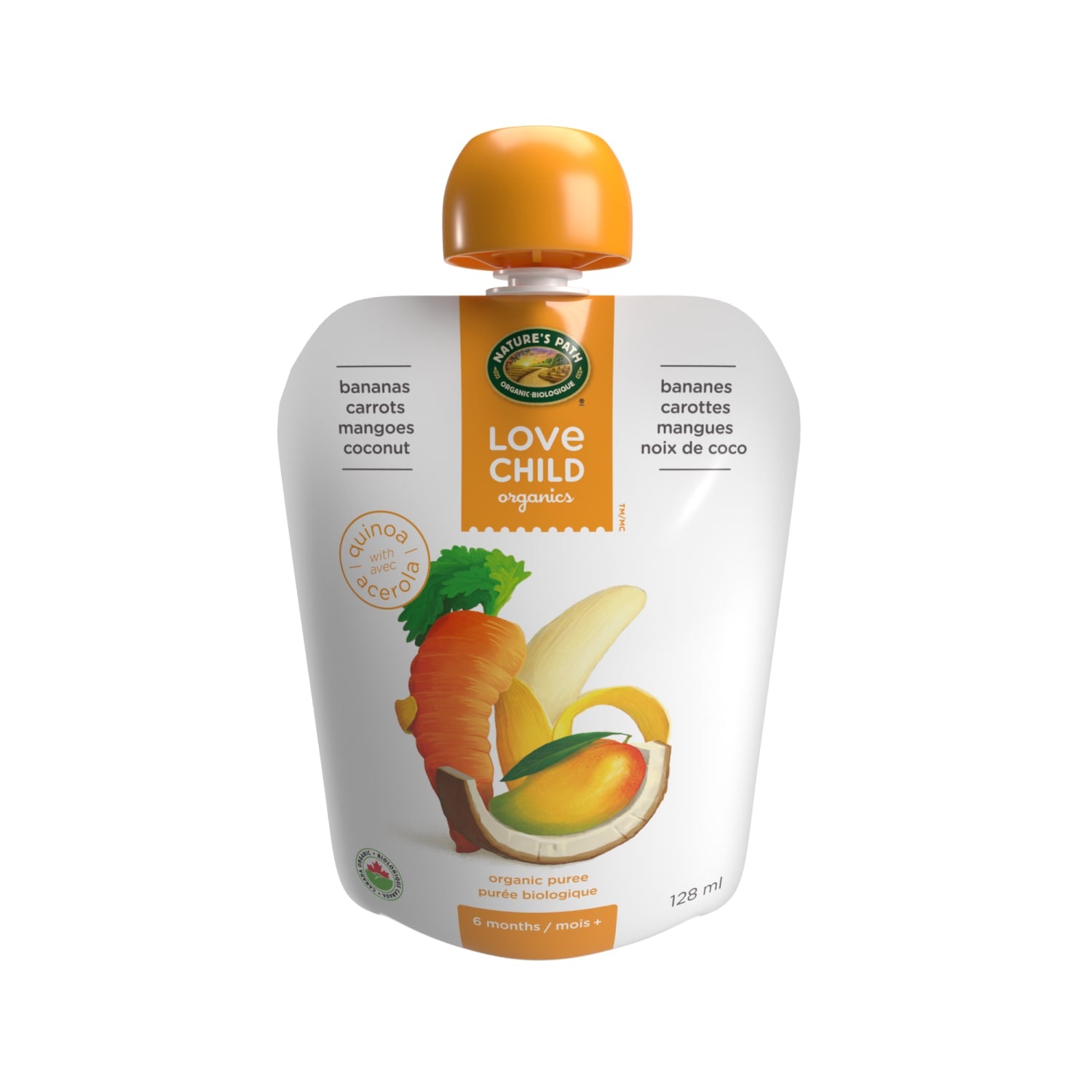 Love Child Organics Superblends Bananas, Carrots, Mangoes + Coconut Puree 128ml Pouch