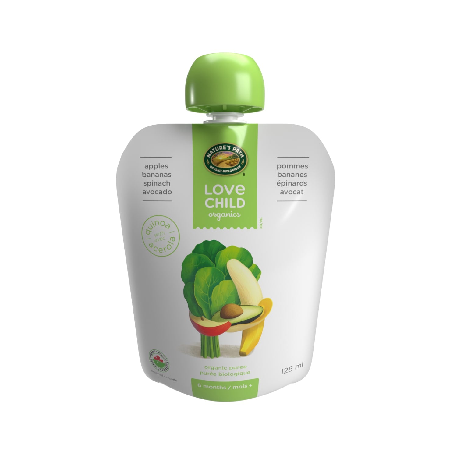 Love Child Organics Superblends Apples, Bananas, Spinach + Avocado Puree 128ml Pouch