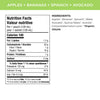Nutrition facts per serving and ingredient statement for Superblends Apples, Bananas, Spinach + Avocado Puree