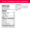 Nutrition facts per serving and ingredient statement for Superblends Apples, Strawberries, Beets + Blueberries Puree