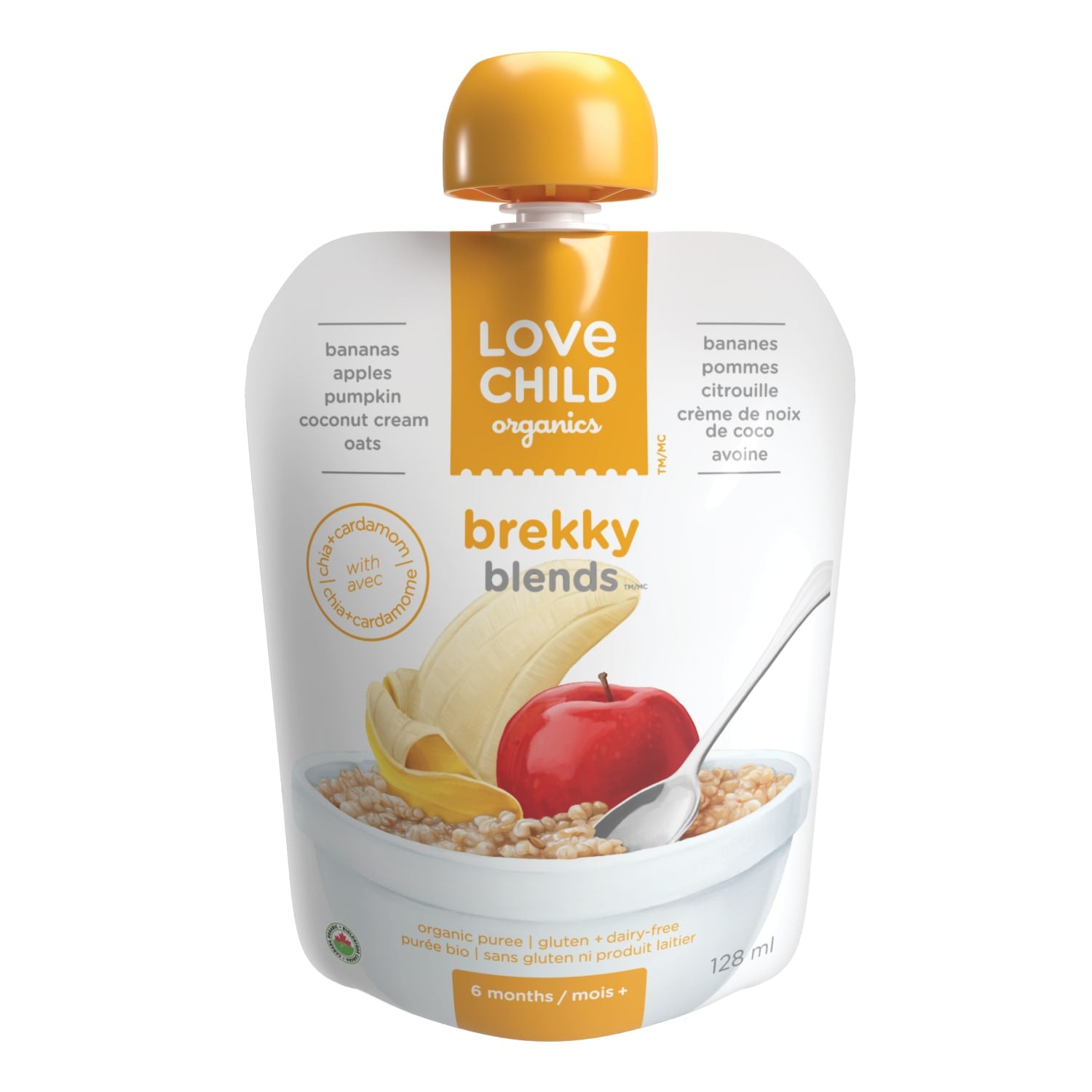 Love Child Organics Brekky Blends Bananas, Apples, Pumpkin + Cardamom Puree 128ml Pouch