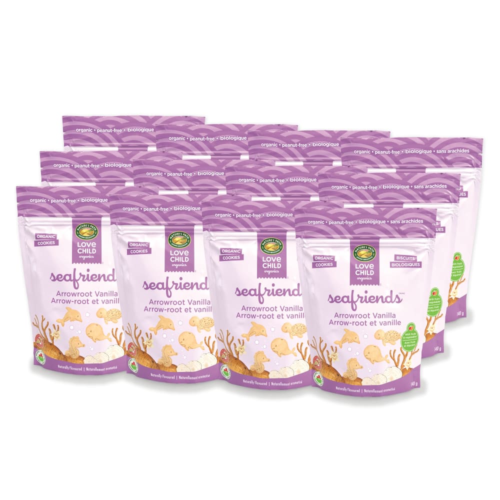 Pack of 12, Love Child Organics Sea Friends Arrowroot Vanilla Cookies 140g Pouch