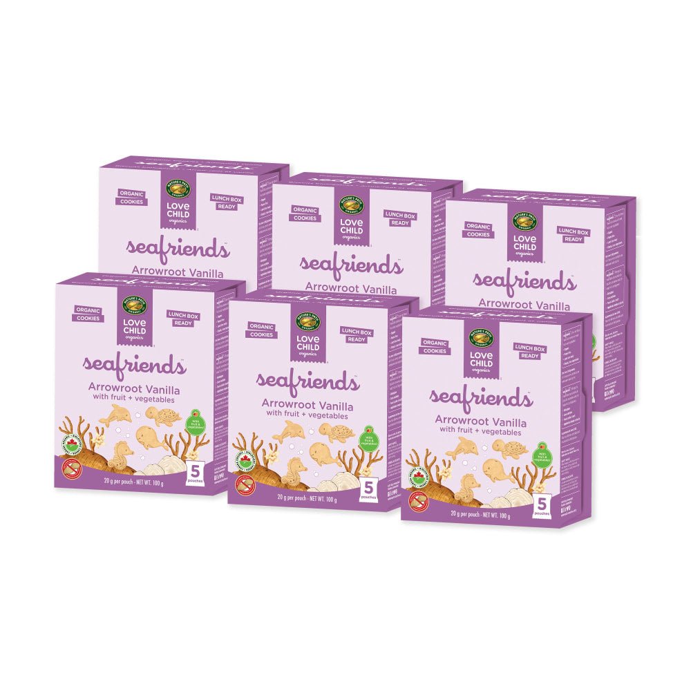 Pack of 6, Love Child Organics Sea Friends Arrowroot Vanilla 5ct Snack Pack Cookies 100g Box