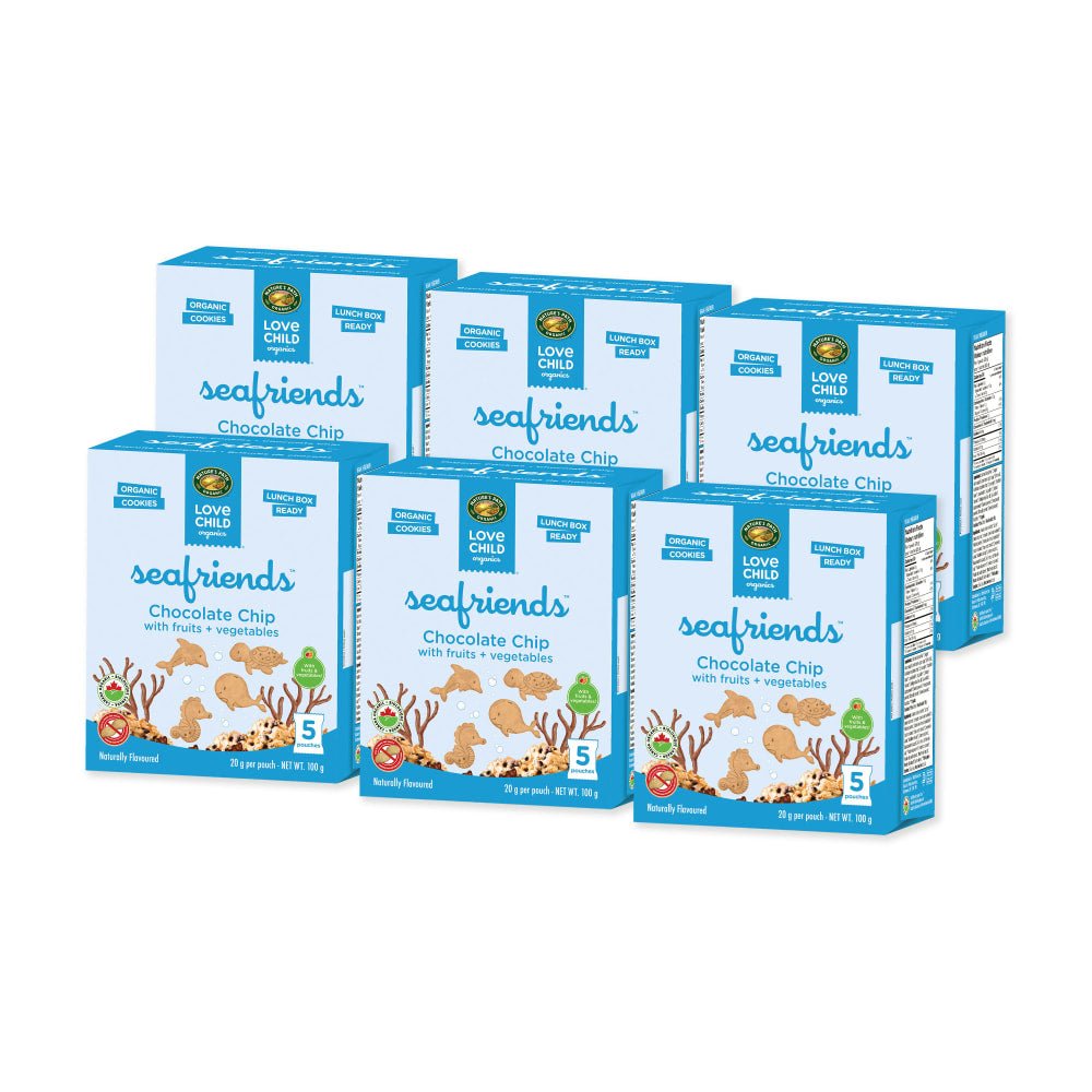 Pack of 6, Love Child Organics Sea Friends Chocolate Chip 5ct Snack Pack Cookies 100g Box