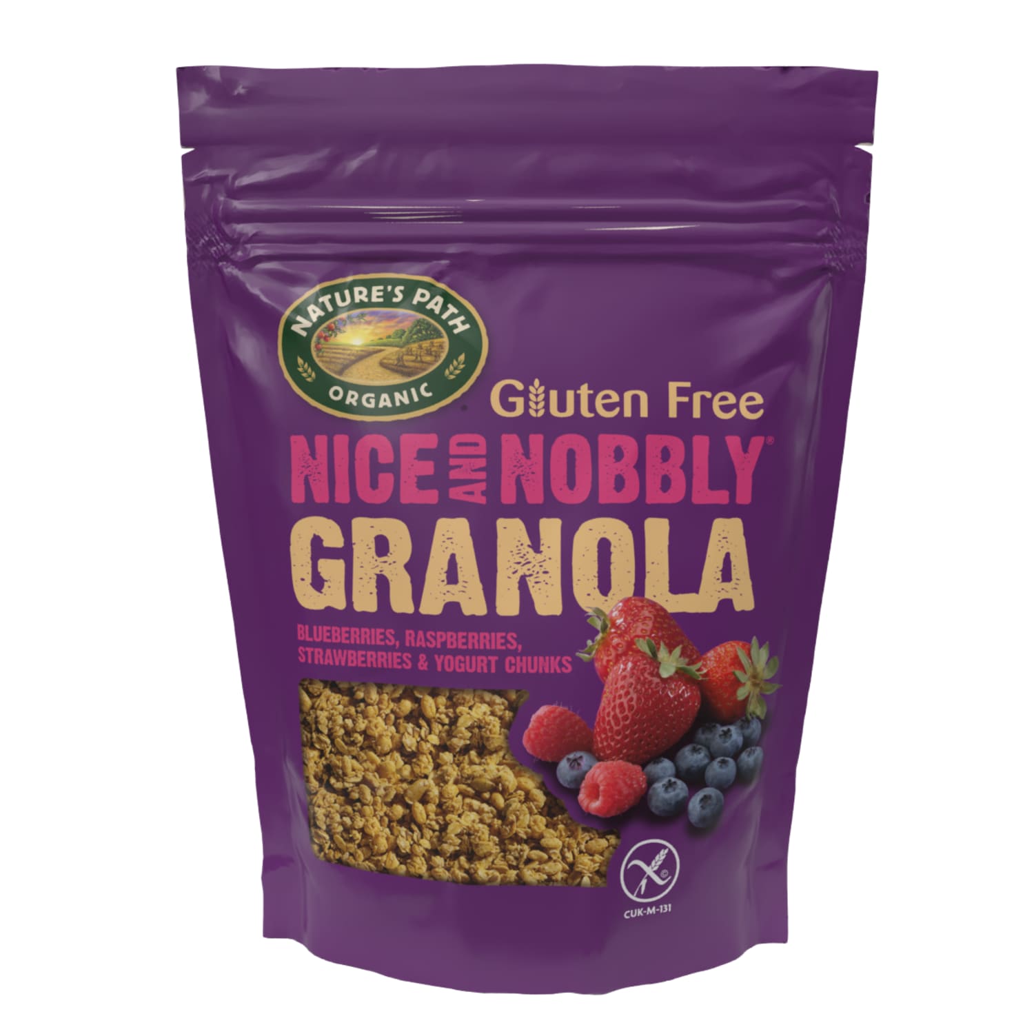 Nice-and-Nobbly-Blueberries,-Raspberries,-Strawberries-&-Yogurt-Chunks-Granola
